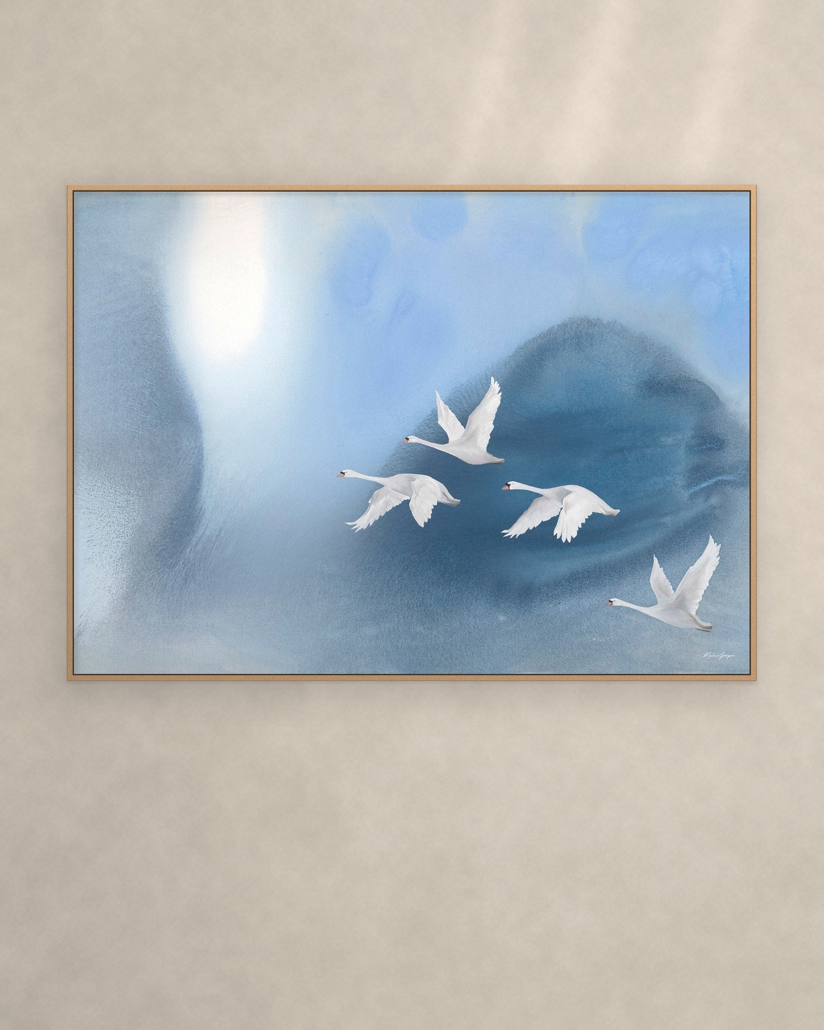 Blue Skies kunsttryk i egetræsramme på væg