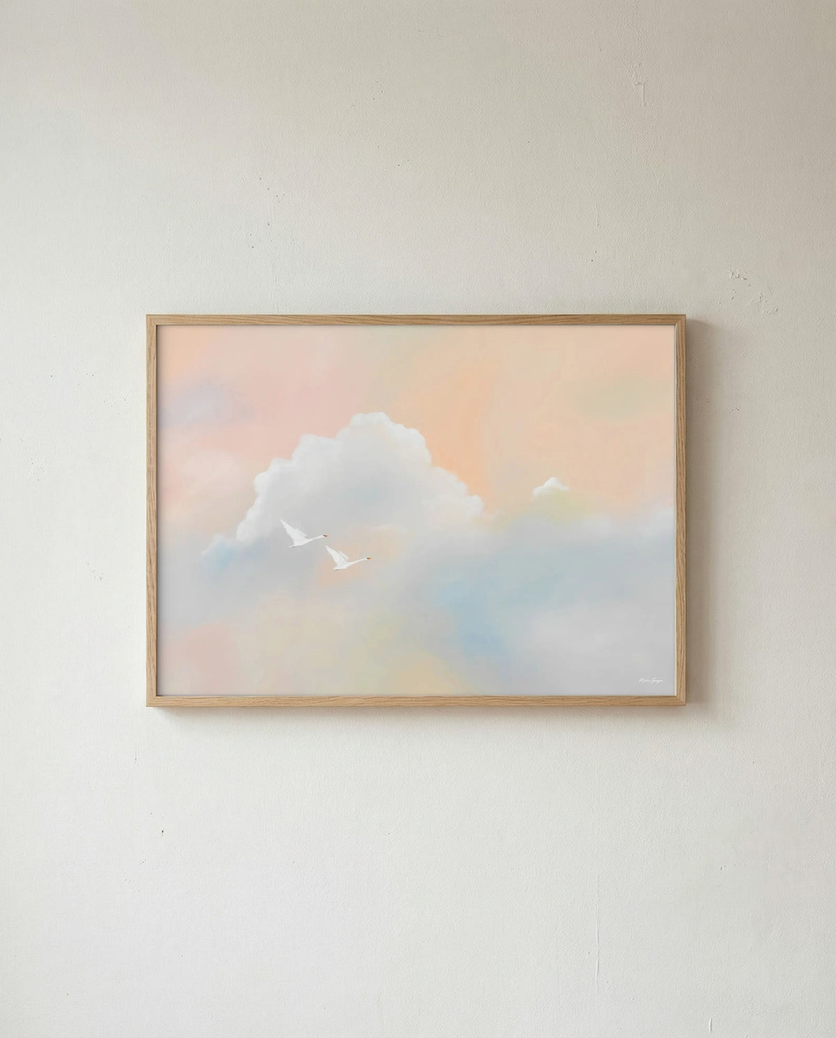 Colorful Sky kunsttryk i egetræsramme på væg