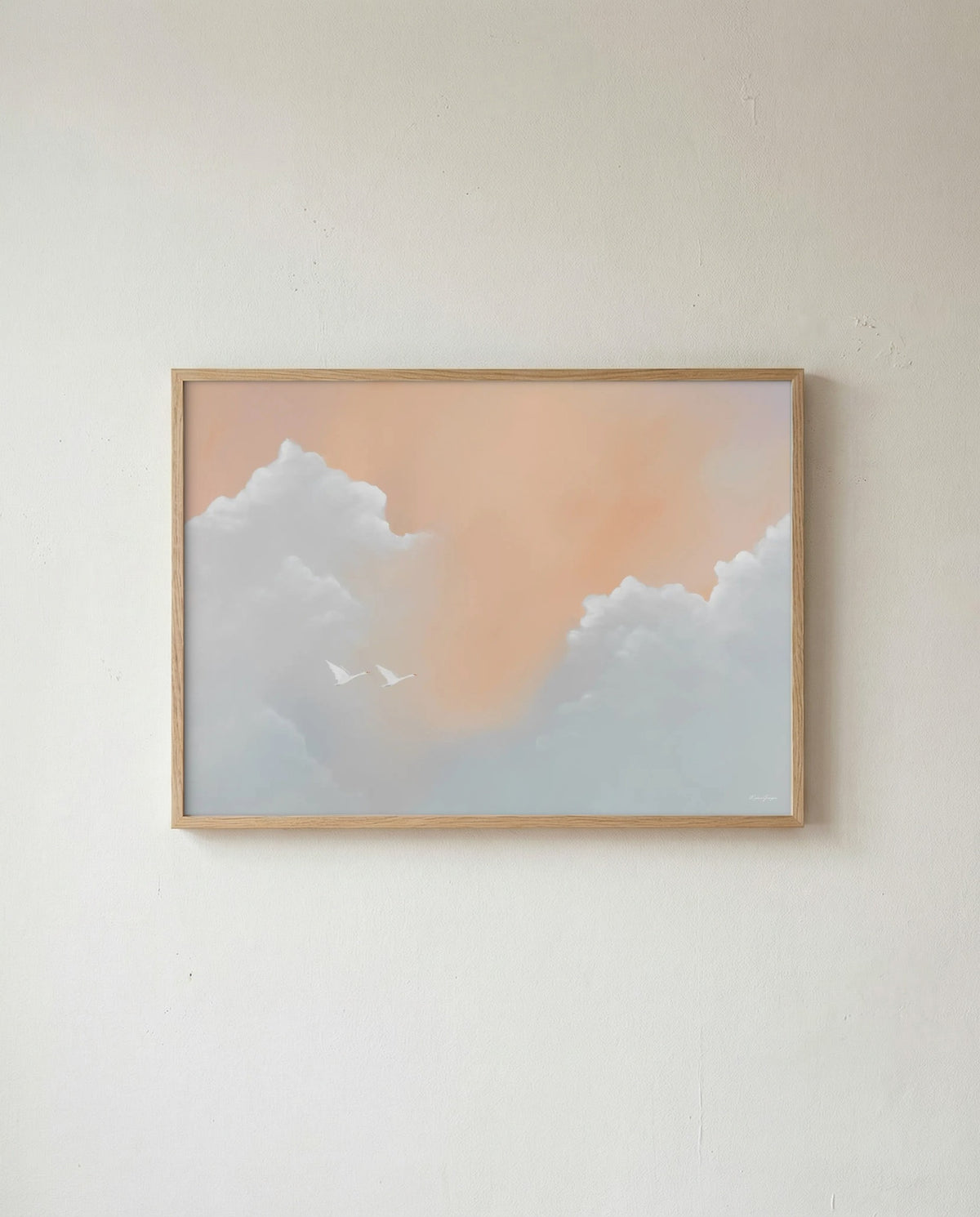 Let The Sky Remind You kunsttryk i egetræsramme på væg