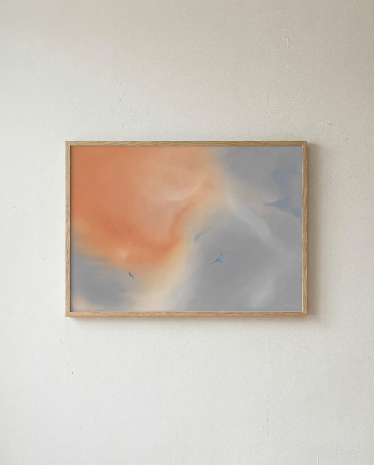 Summer Storm kunsttryk i egetræsramme på væg